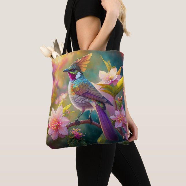 Bolso De Tela Naranja Creste Arco Iris Jay Fantasy Bird (Detalle)