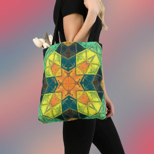 Bolso De Tela Naranja cuadrado de Kaleidoscope Mosaico amarillo 