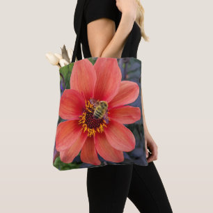 Bolso De Tela Naranja Dahlia con floral de abeja difusa