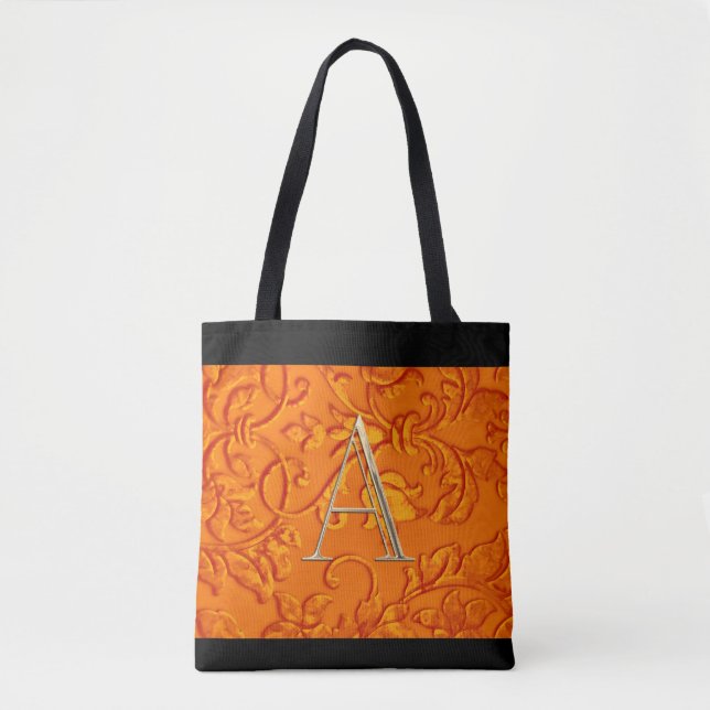 Bolso De Tela Naranja Damask Gold Monograma inicial (Anverso)