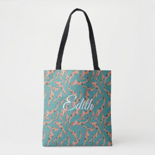 Bolso De Tela Naranja de acuarela Koi Fish Turquoise Personaliza