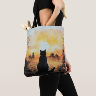 Bolso De Tela Naranja de atardecer de auto negro sale de Hallowe
