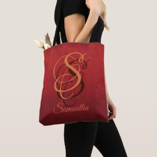 Bolso De Tela Naranja de Borgoña Monograma rústico rojo oscuro