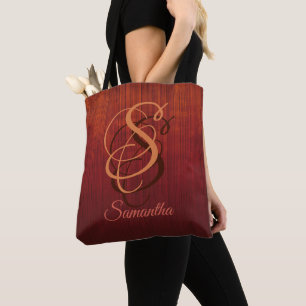 Bolso De Tela Naranja de Borgoña Rojo monograma rústico oscuro r