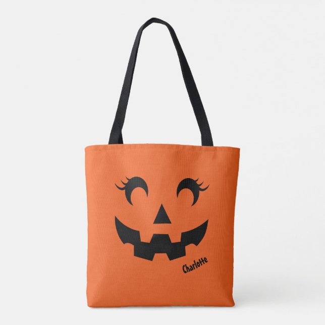 Bolso De Tela Naranja de calabaza de Jack O'Lantern en Halloween (Reverso)