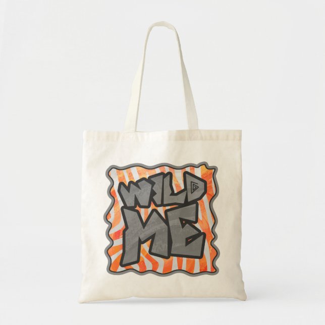 Bolso De Tela Naranja de cebra y Wild Me blanco (Frente)