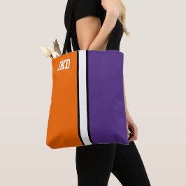Bolso De Tela Naranja de Colores Universitarios y Monograma Púrp