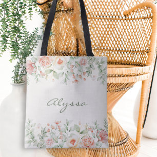 Bolso De Tela Naranja de crema Sage Green Flower
