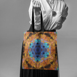 Bolso De Tela Naranja de flores Mosaic Mandala y Azul