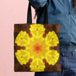 Bolso De Tela Naranja de flores Retro Mandala y amarillo