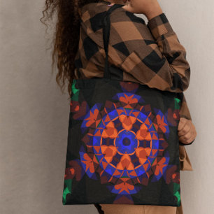 Bolso De Tela Naranja de flores Retro Mandala y azul