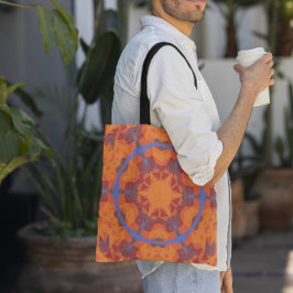 Bolso De Tela Naranja de flores Retro Mandala y azul