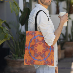 Bolso De Tela Naranja de flores Retro Mandala y azul