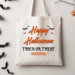 Bolso De Tela Naranja De Halloween Black Bats Trick O Trato Tote