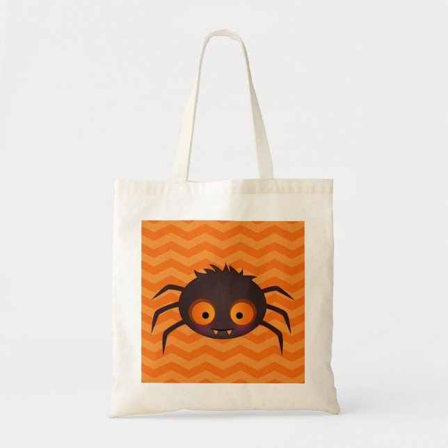 Bolso De Tela Naranja de Halloween Chevron Cute Spider Design (Frente)