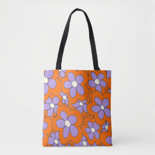 Bolso De Tela Naranja de impresión de flores dibujado a mano púr