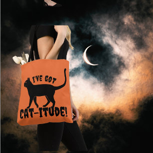 Bolso De Tela Naranja de la magnitud del gato Black Halloween Cr