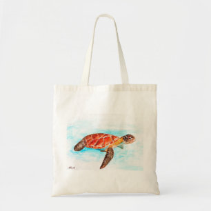 Bolso De Tela Naranja de la tortuga marina reptil acuarela