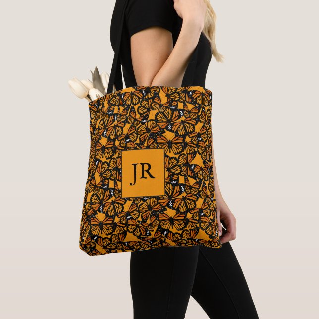 Bolso De Tela Naranja de moda Monarch Mariposa de impresión Tote (Detalle)