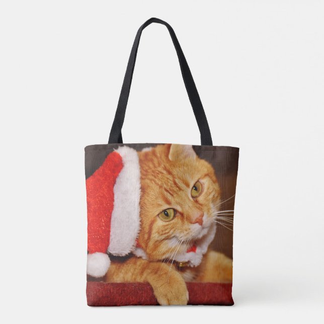 Bolso De Tela Naranja de navidades Tabby Cat (Reverso)