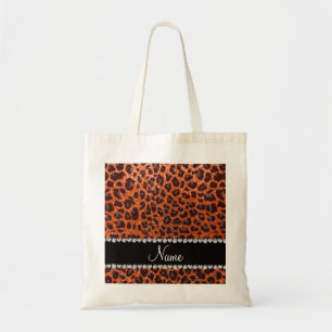 Bolso De Tela Naranja de nombre personalizado purpurina leopardo