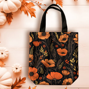 Bolso De Tela Naranja de otoño florece en negro
