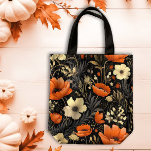 Bolso De Tela Naranja de otoño y crema audaz florecimiento