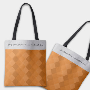Bolso De Tela Naranja de patrón de mosaico de tierra y etiqueta