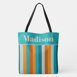 Bolso De Tela Naranja de rayas contemporáneas Aqua personalizado