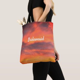 Bolso De Tela Naranja del cielo del atardecer de la dama de hono