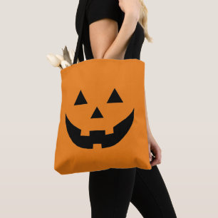 Bolso De Tela Naranja divertido Jack o lantern frente a la calab