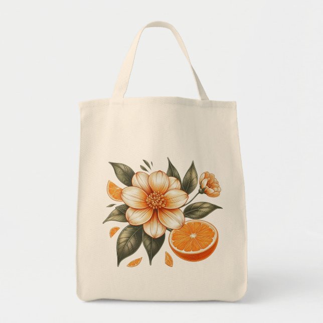 Bolso De Tela Naranja dorado florecimiento con naranja (Frente)