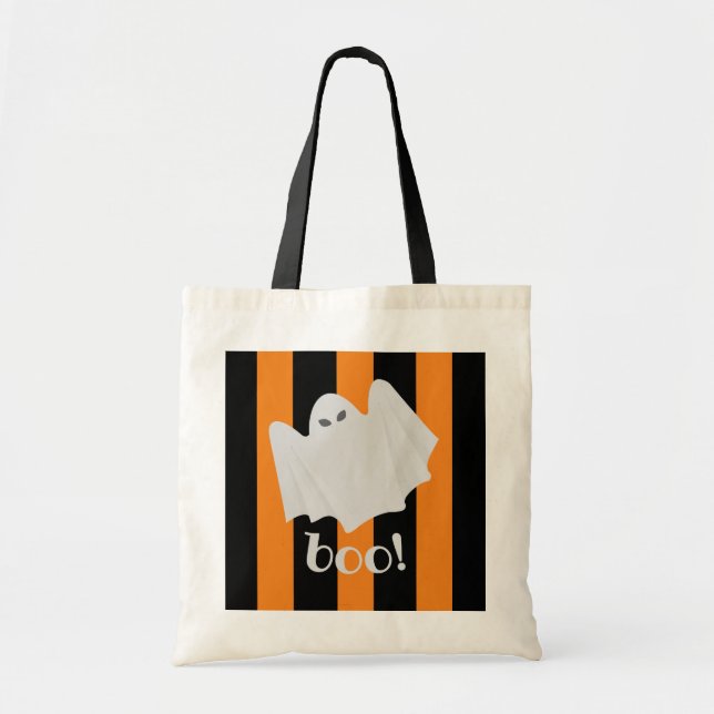 Bolso De Tela Naranja fantasma de Halloween lindo + truco o truc (Frente)