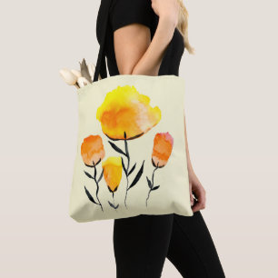 Bolso De Tela Naranja feliz y flores amarillas