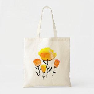 Bolso De Tela Naranja feliz y flores amarillas