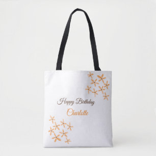 Bolso De Tela Naranja flor marrón feliz cumpleaños agregar nombr