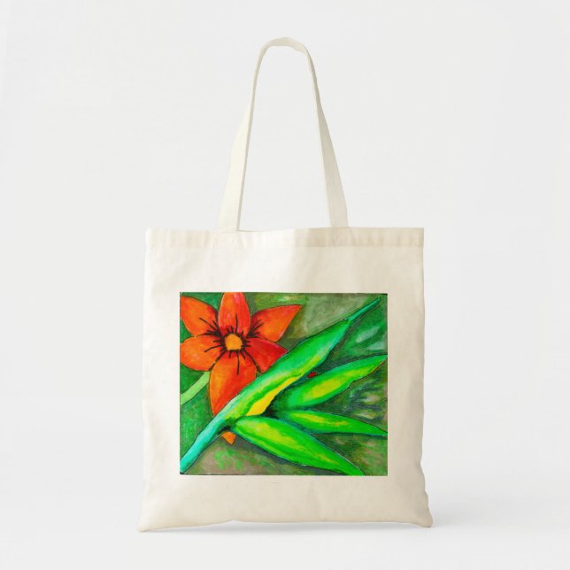 Bolso De Tela Naranja Flor y hoja verde Tote Bag (Frente)