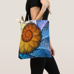Bolso De Tela Naranja floral Azul amarillo abstracto arte