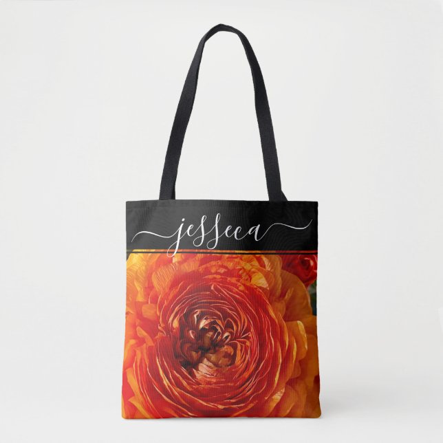 Bolso De Tela Naranja floral Ranunculus Fotografía personalizada (Anverso)