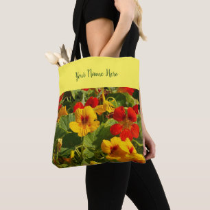Bolso De Tela naranja, flores amarillas, tu propio nombre, nastu