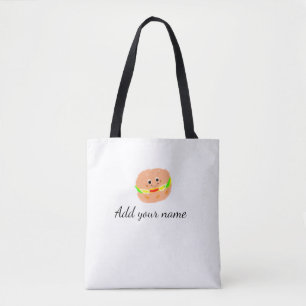 Bolso De Tela Naranja hamburguesa acuarela añadir nombre papas f