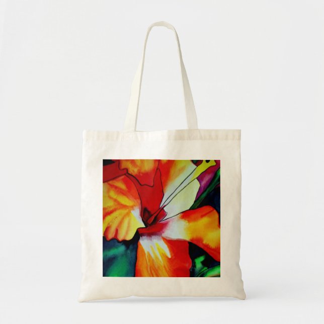 Bolso De Tela Naranja Hibiscus Flor tropical acuarela (Frente)