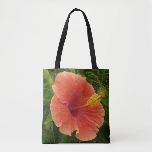 Bolso De Tela Naranja Hibiscus Flower Tropical Floral (Anverso)