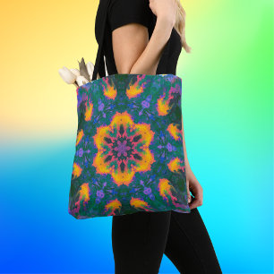 Bolso De Tela Naranja hippie psicodélico y morado