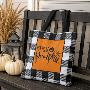 Bolso De Tela Naranja Hola Calabaza Búfalo Cuadros Halloween
