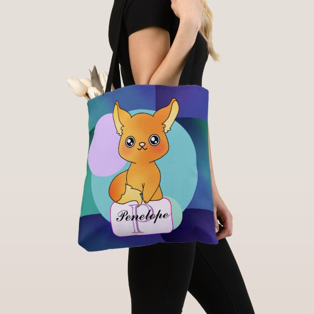 Bolso De Tela Naranja Little Kawaii Sitting Fox (Detalle)