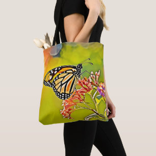 Bolso De Tela Naranja mariposa en diseño de flores rosadas