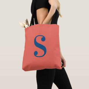 Bolso De Tela Naranja mínimo con Monograma azul de la marina gra