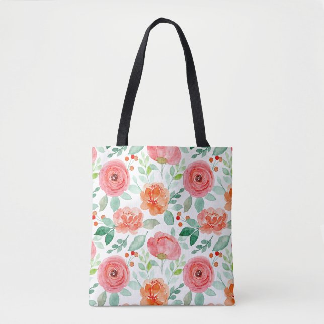 Bolso De Tela Naranja Modelo floral rosa de cosecha (Anverso)