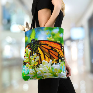 Bolso De Tela Naranja Monarch Mariposa Flor Blanca Flower Bold